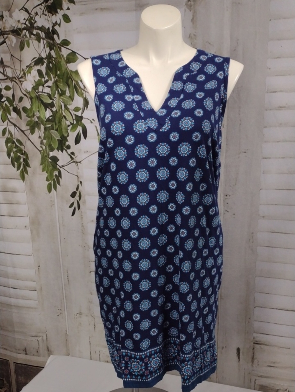Lands' End Navy Blue Floral Medallion Dress Coverup Size 2X